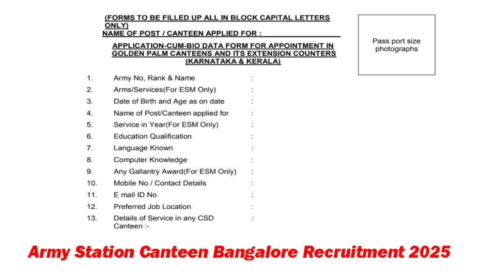 Army Station Canteen Bangalore Recruitment 2025
