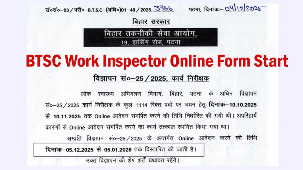 BTSC Work Inspector Online Form 2025