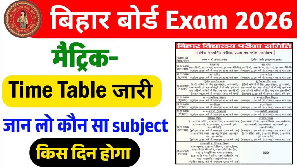 Bihar Board 10th Time Table 2026