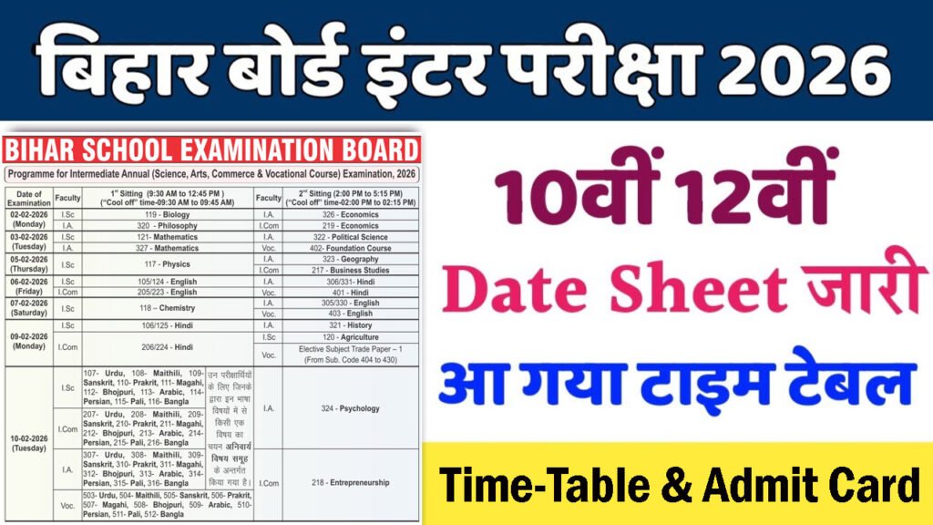 Bihar Board 12th Time Table 2026