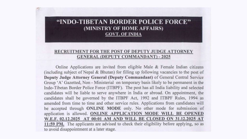 ITBP Deputy Commandant Recruitment 2025