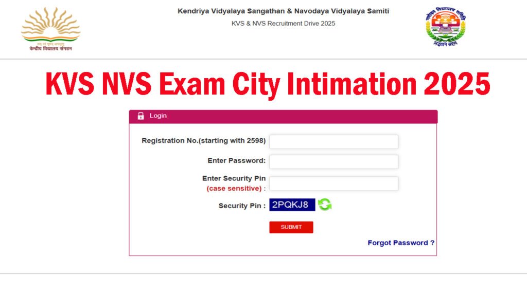 KVS NVS Exam City Intimation 2025