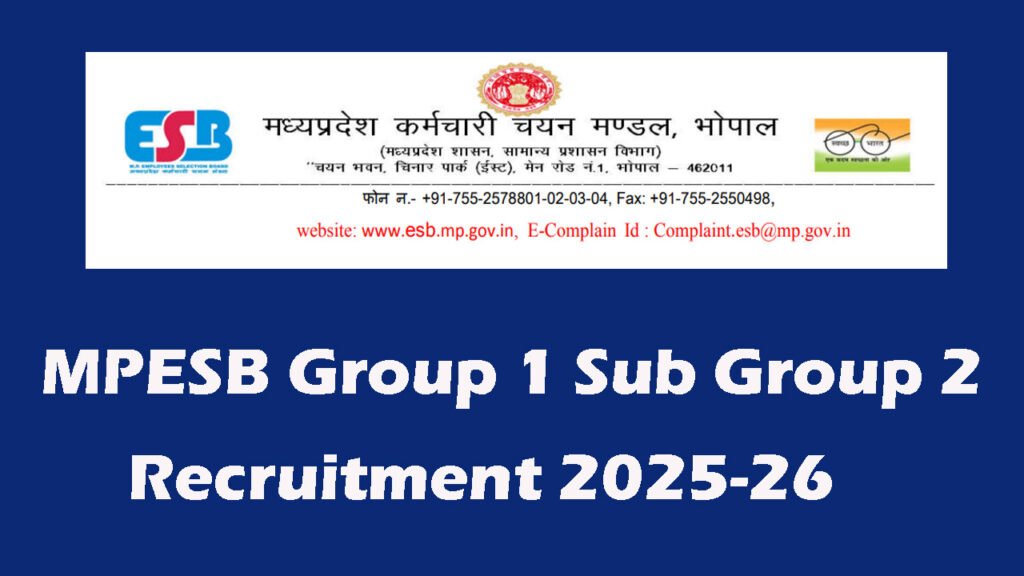 MPESB Group 1 Sub Group 2 Recruitment 2025-26
