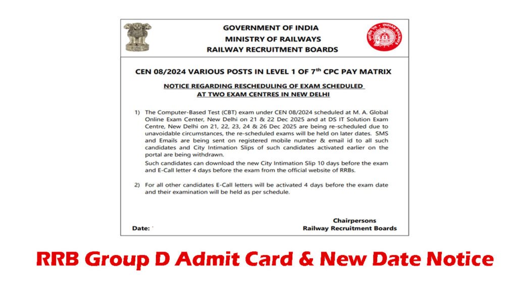 RRB Group D Admit Card 2025