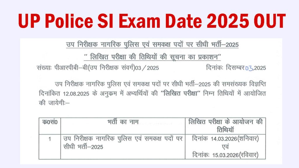 UP Police SI Exam Date 2025