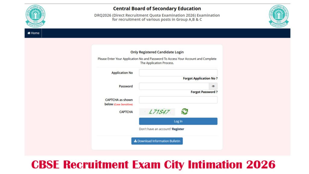 CBSE Recruitment Exam City Intimation 2026