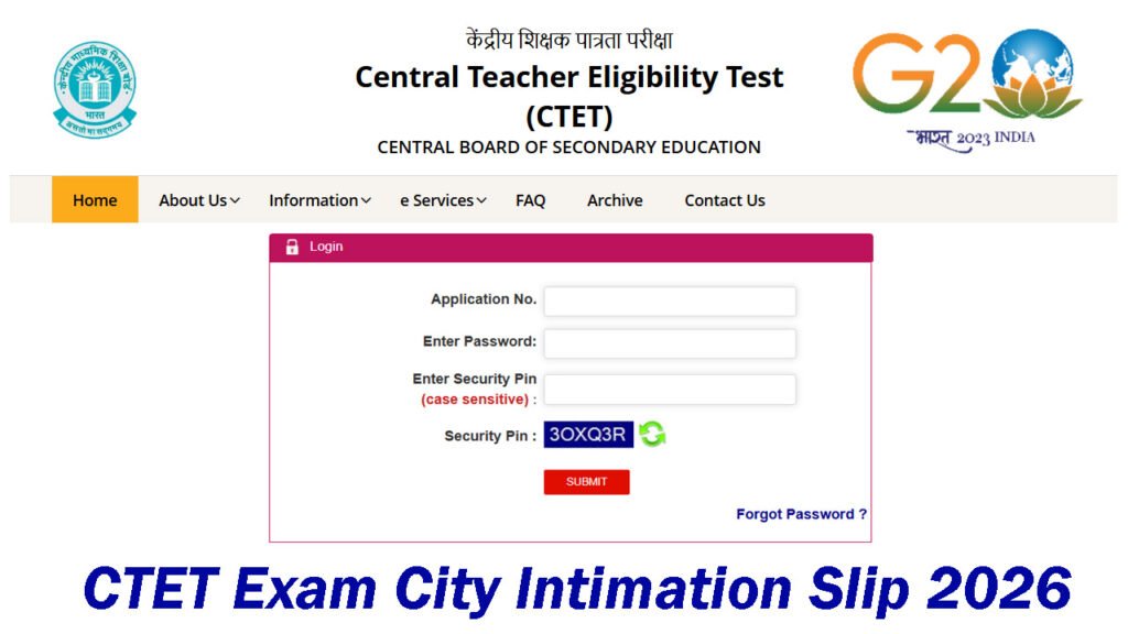 CTET Exam City Intimation Slip 2026