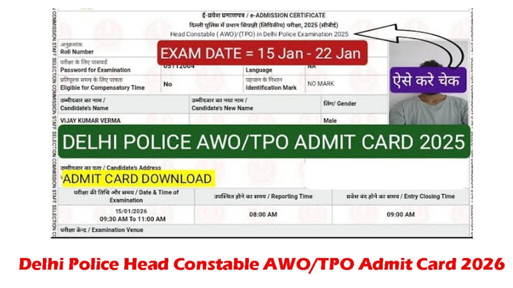 Delhi Police Head Constable AWO TPO Admit Card 2026