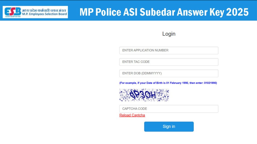 MP Police ASI Subedar Answer Key 2025