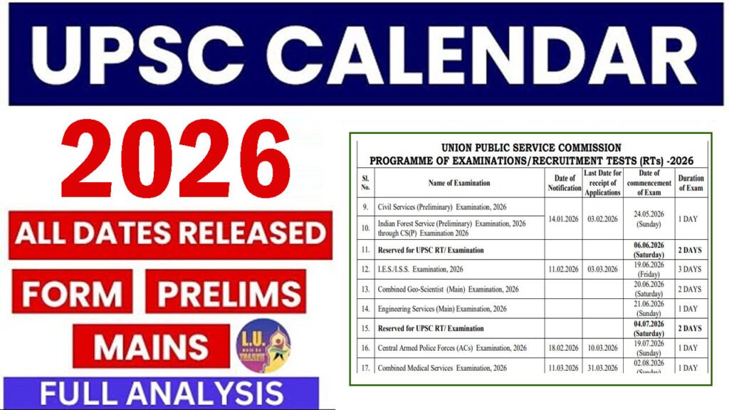 UPSC Exam Calendar 2026