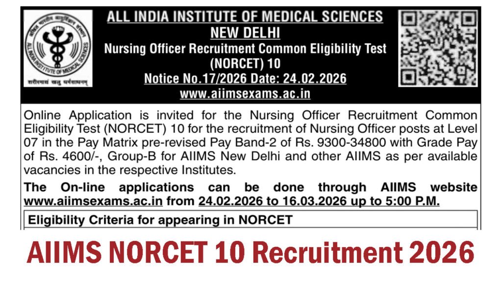 AIIMS NORCET 10 Recruitment 2026