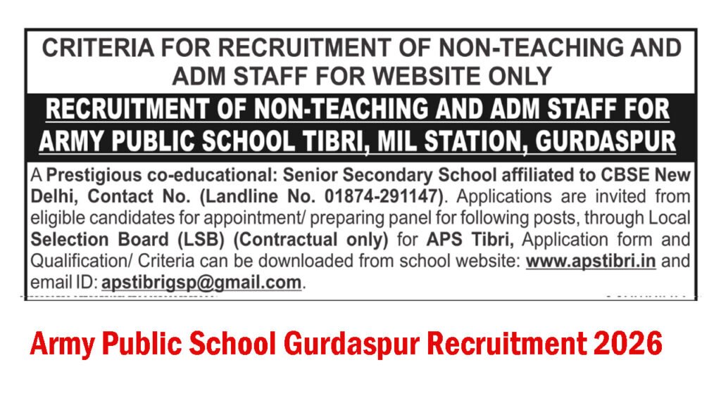 Army Public School Gurdaspur Recruitment 2026