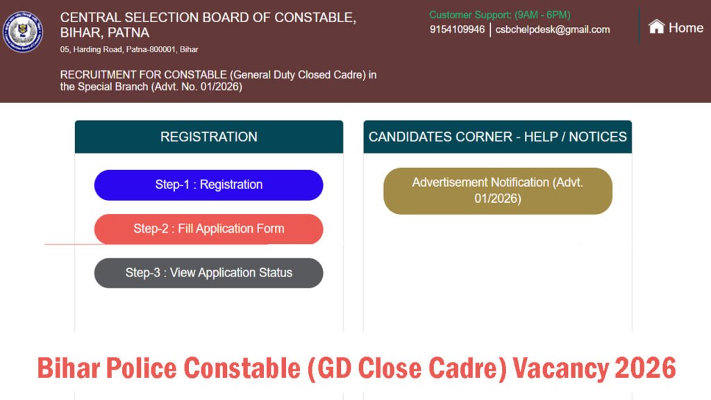 Bihar Police Constable GD Close Cadre Vacancy 2026