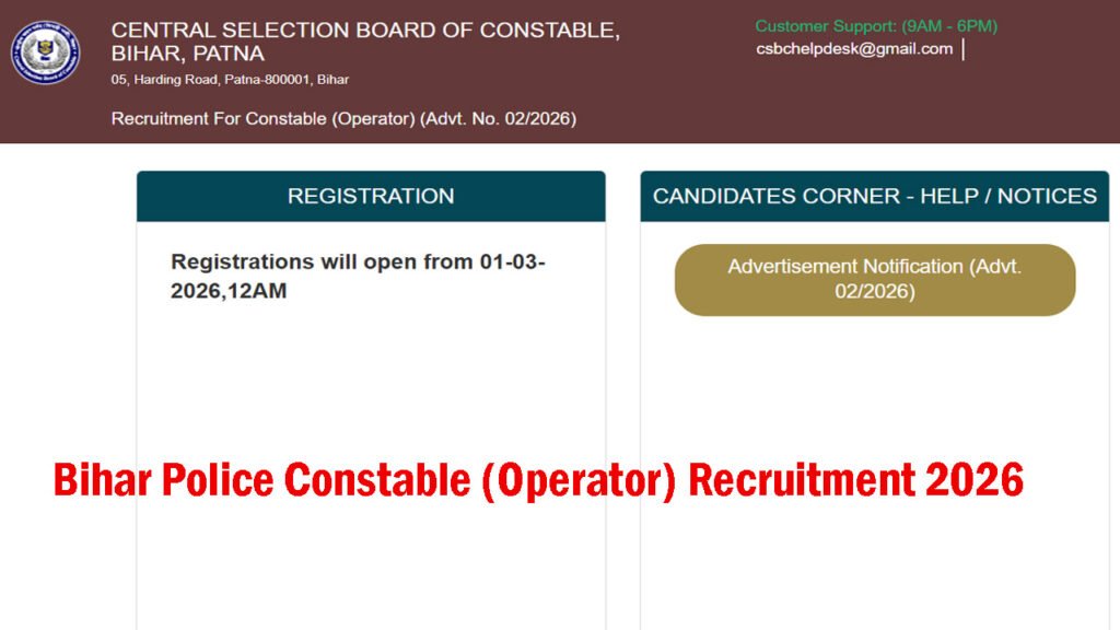 Bihar Police Constable Operator Recruitment 2026