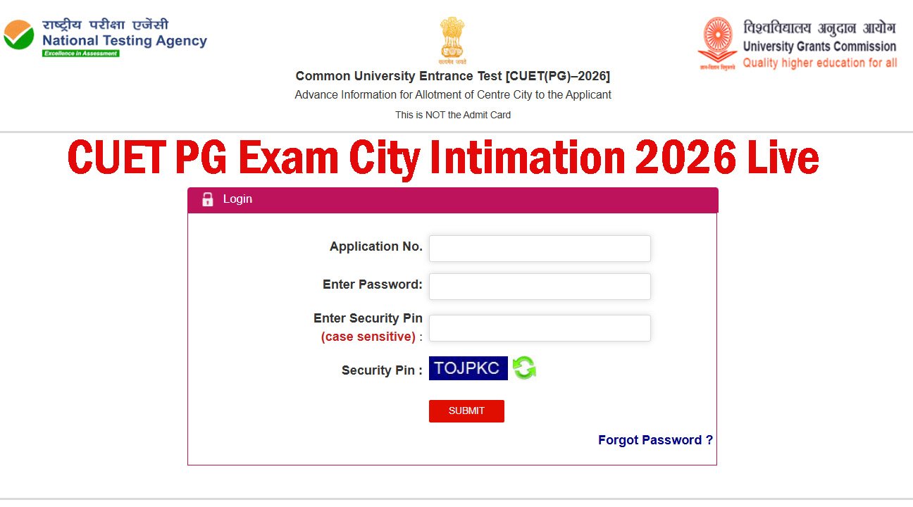 CUET PG Exam City Intimation 2026 OUT, CUET PG Exam City Check - Result ...