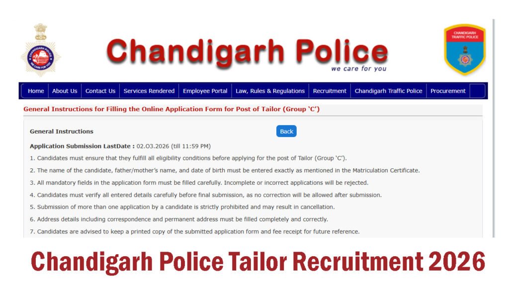 Chandigarh Police Tailor Recruitment 2026