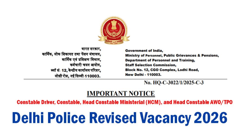 Delhi Police Revised Vacancy 2026