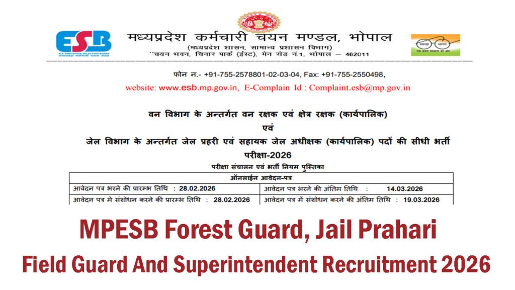 MPESB Forest Guard Jail Prahari Field Guard And Superintendent Recruitment 2026