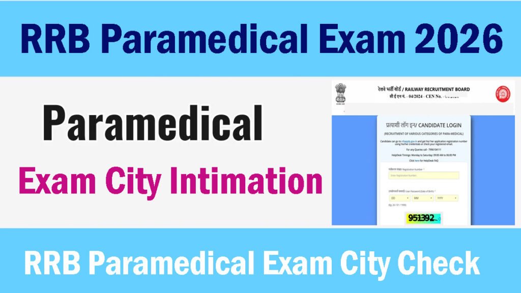 RRB Paramedical Exam City Intimation 2026