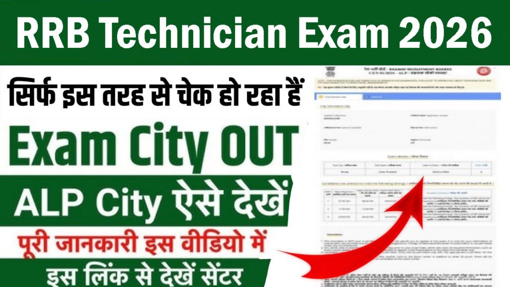 RRB Technician Exam City Intimation Slip 2026