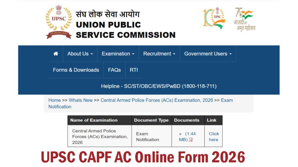 UPSC CAPF AC Online Form 2026
