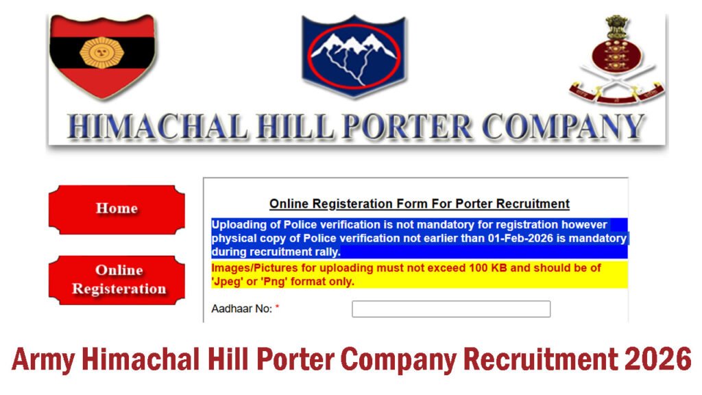 Army Himachal Hill Porter Company Recruitment 2026