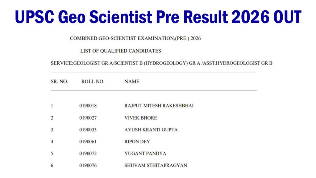 UPSC Geo Scientist Pre Result 2026