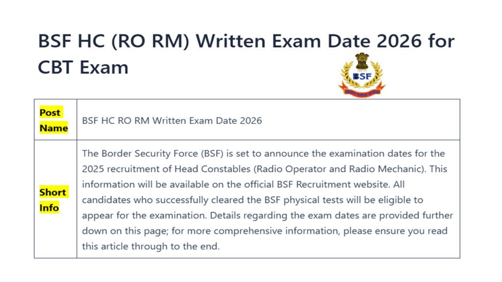 BSF HC RO RM Written Exam Date 2026
