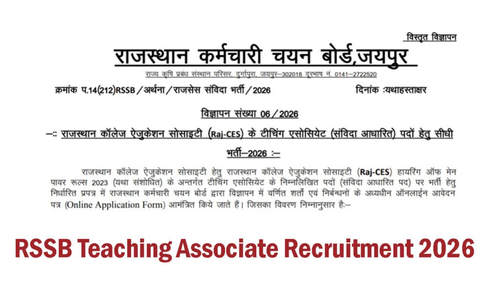 RSSB Teaching Associate Recruitment 2026
