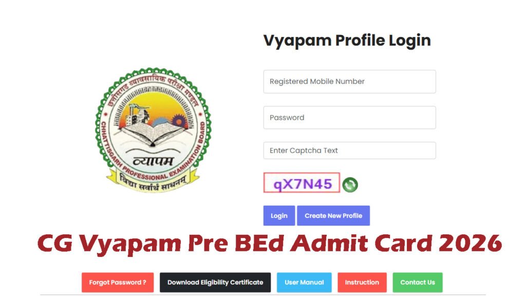 CG Vyapam Pre BEd Admit Card 2026