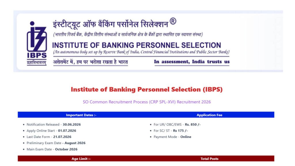 IBPS SO Online Form 2026