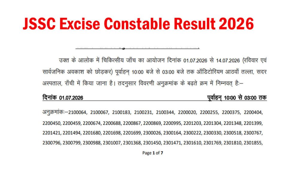 JSSC Excise Constable Result 2026