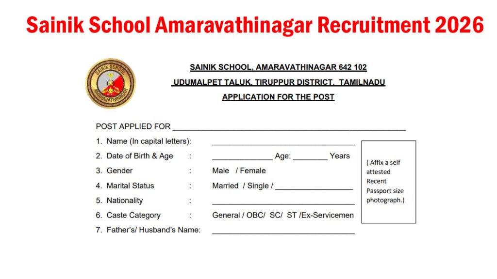 Sainik School Amaravathinagar Recruitment 2026