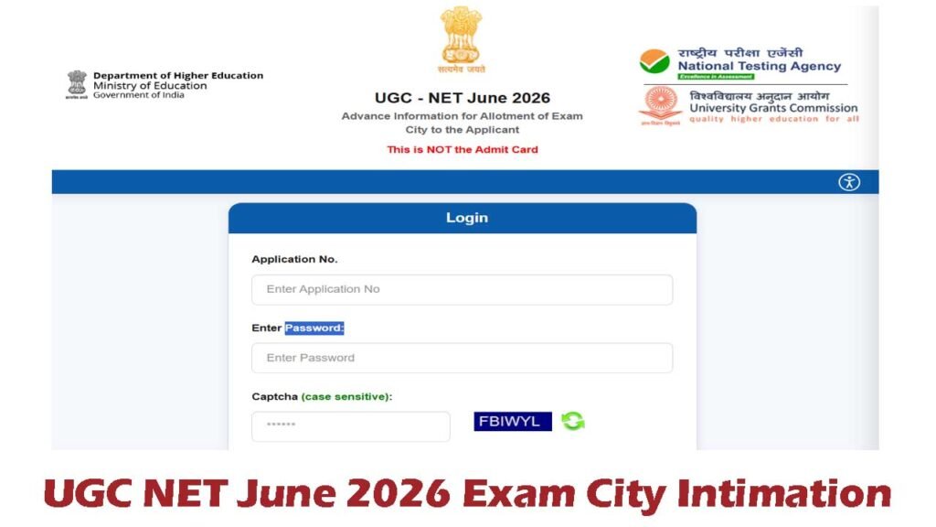 UGC NET June 2026 Exam City Intimation