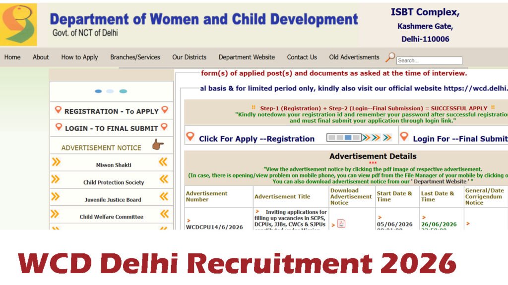 WCD Delhi Recruitment 2026