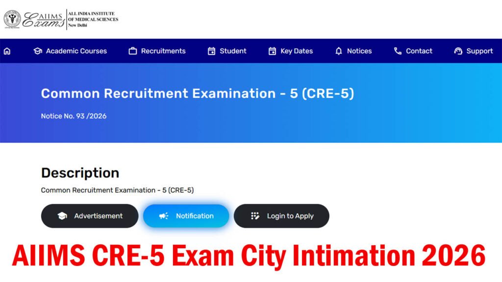 AIIMS CRE-5 Exam City Intimation 2026