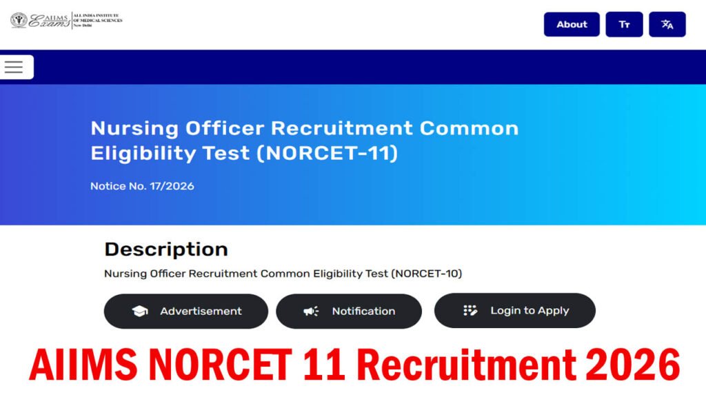 AIIMS NORCET 11 Recruitment 2026