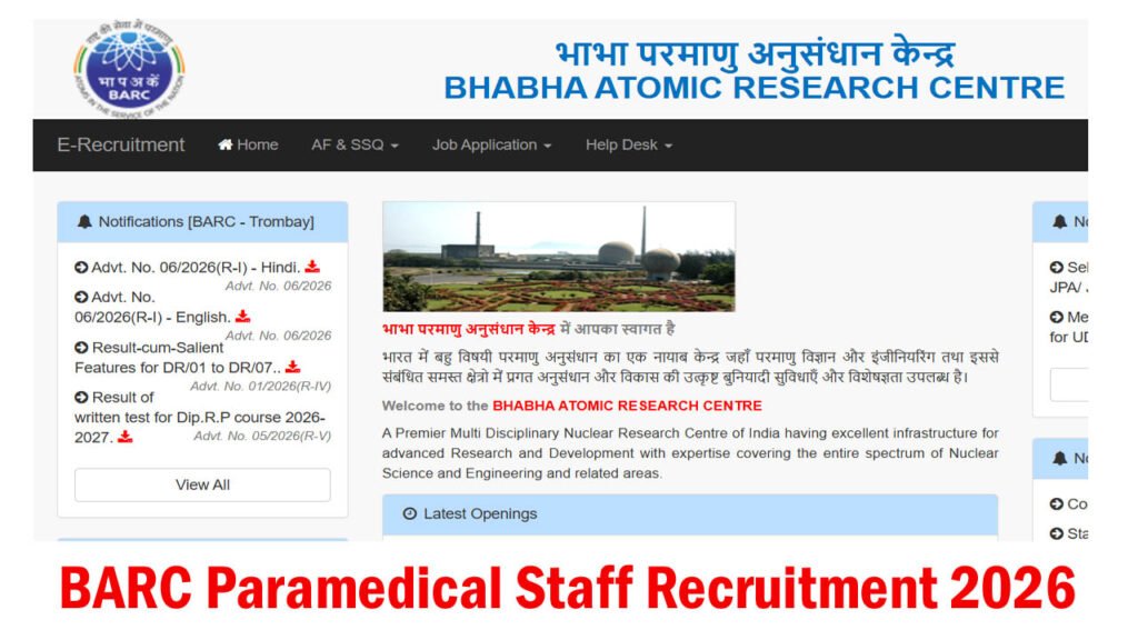 BARC Paramedical Staff Recruitment 2026