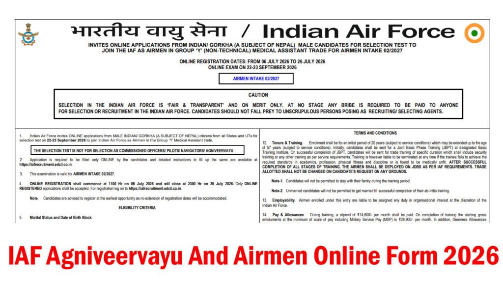 IAF Agniveervayu And Airmen Online Form 2026