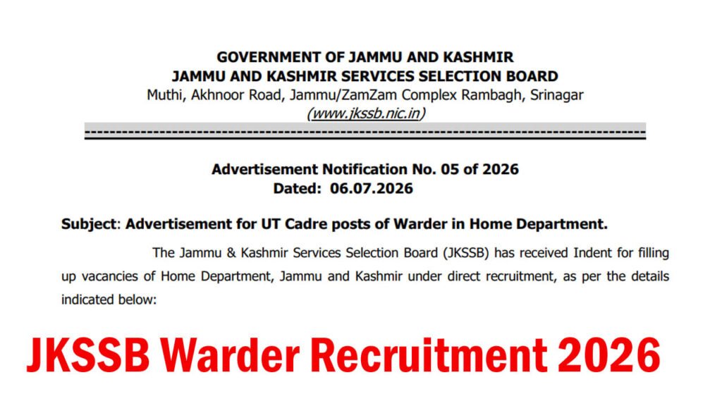 JKSSB Warder Recruitment 2026
