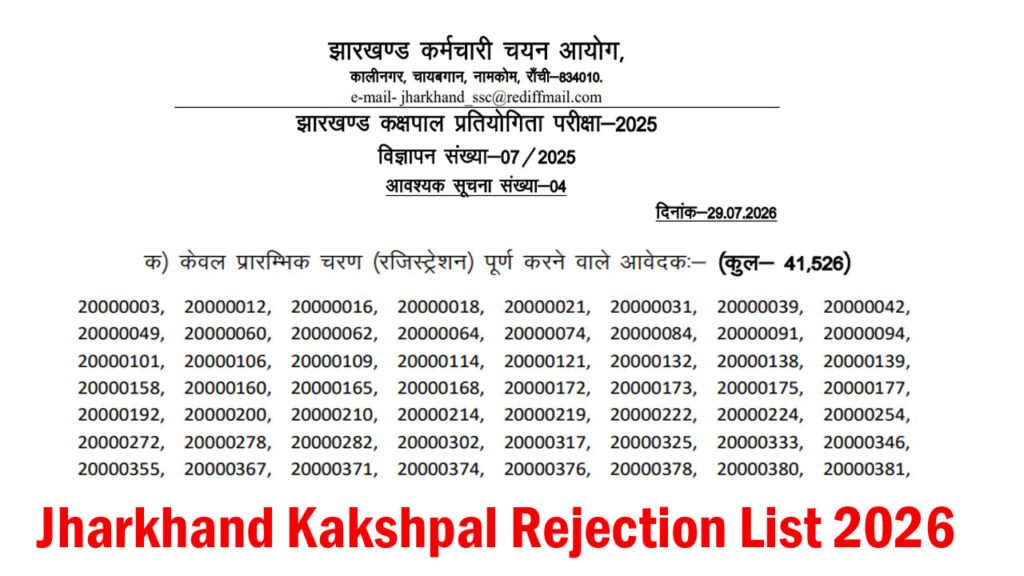 Jharkhand Kakshpal Rejection List 2026