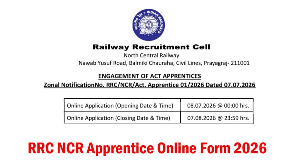RRC NCR Apprentice Online Form 2026