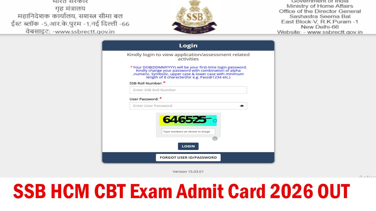 Ssb Login SSB HCM Admit Card 2026 OUT Head Constable Ministerial CBT Admit Card ...