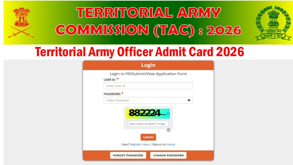 Territorial Army Officer Admit Card 2026