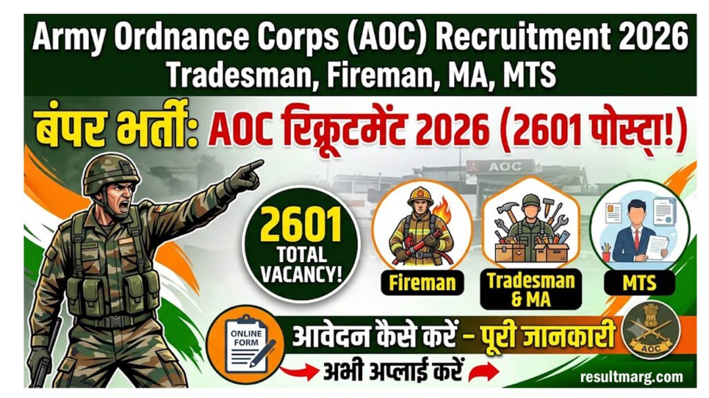 Army Ordnance Corps, AOC Tradesman, Fireman, MA, MTS 2601 Posts Recruitment- 2026