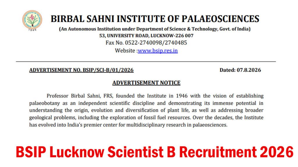 BSIP Lucknow Scientist B Recruitment 2026