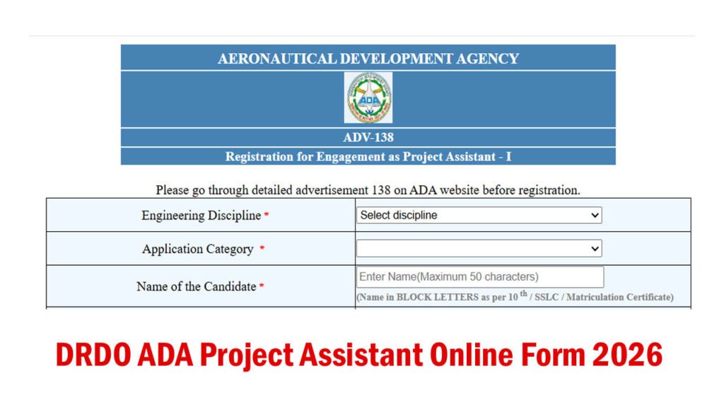 DRDO ADA Project Assistant Online Form 2026