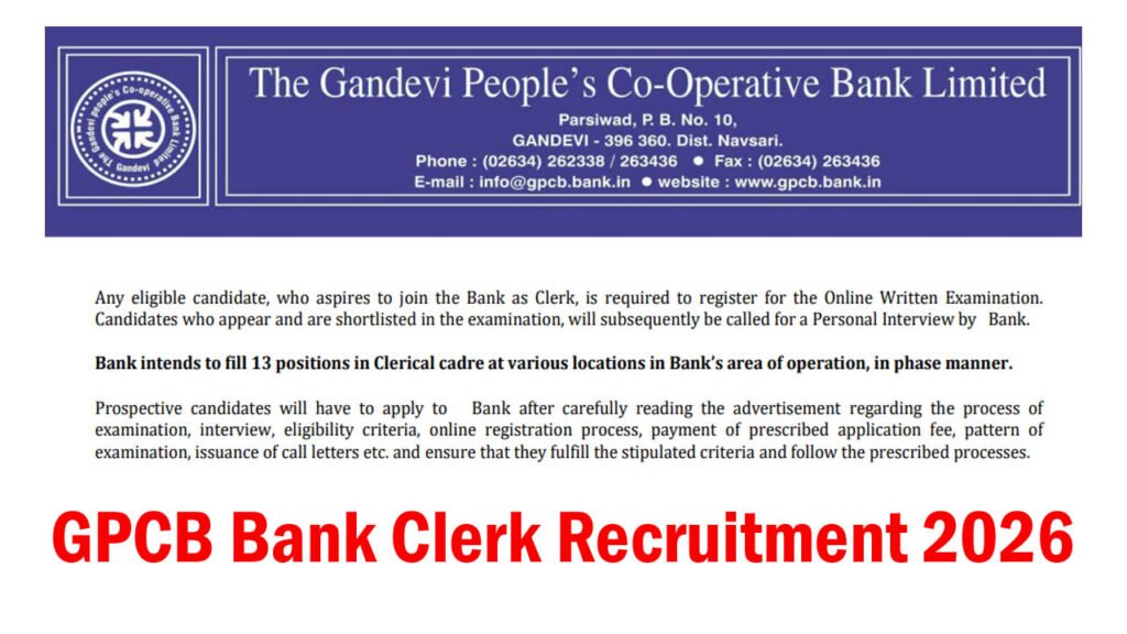 GPCB Bank Clerk Recruitment 2026