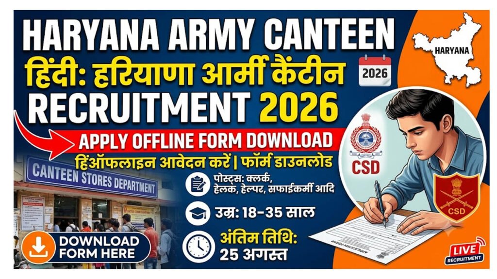 Haryana Army Canteen Recruitment 2026 Apply Offline Form Download PDF
