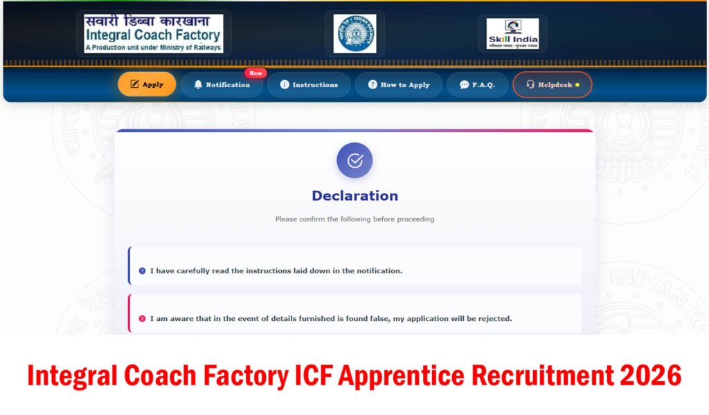 Integral Coach Factory ICF Apprentice Recruitment 2026